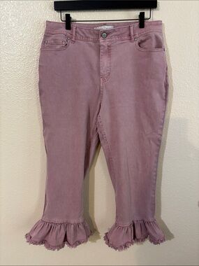 EST. 1946 Denim. Mauve Ruffle-Hem Cropped Jeans Size 12